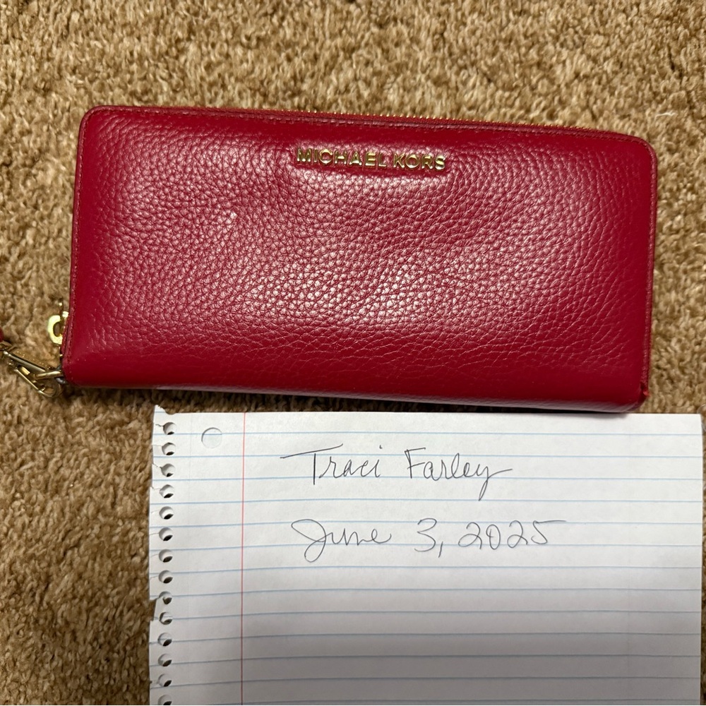 Michael Kors Cherry Red Wallet with Gold Accents